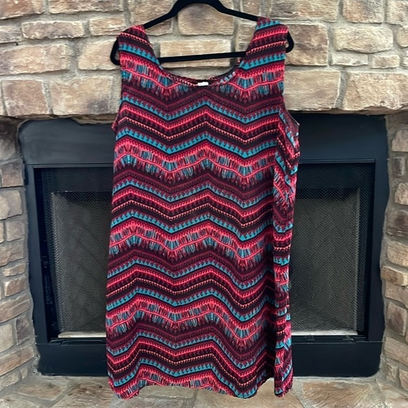 Turquoise, black and red Aztec-like patterned sleeveless dress. Size XXL - Picture 1 of 6